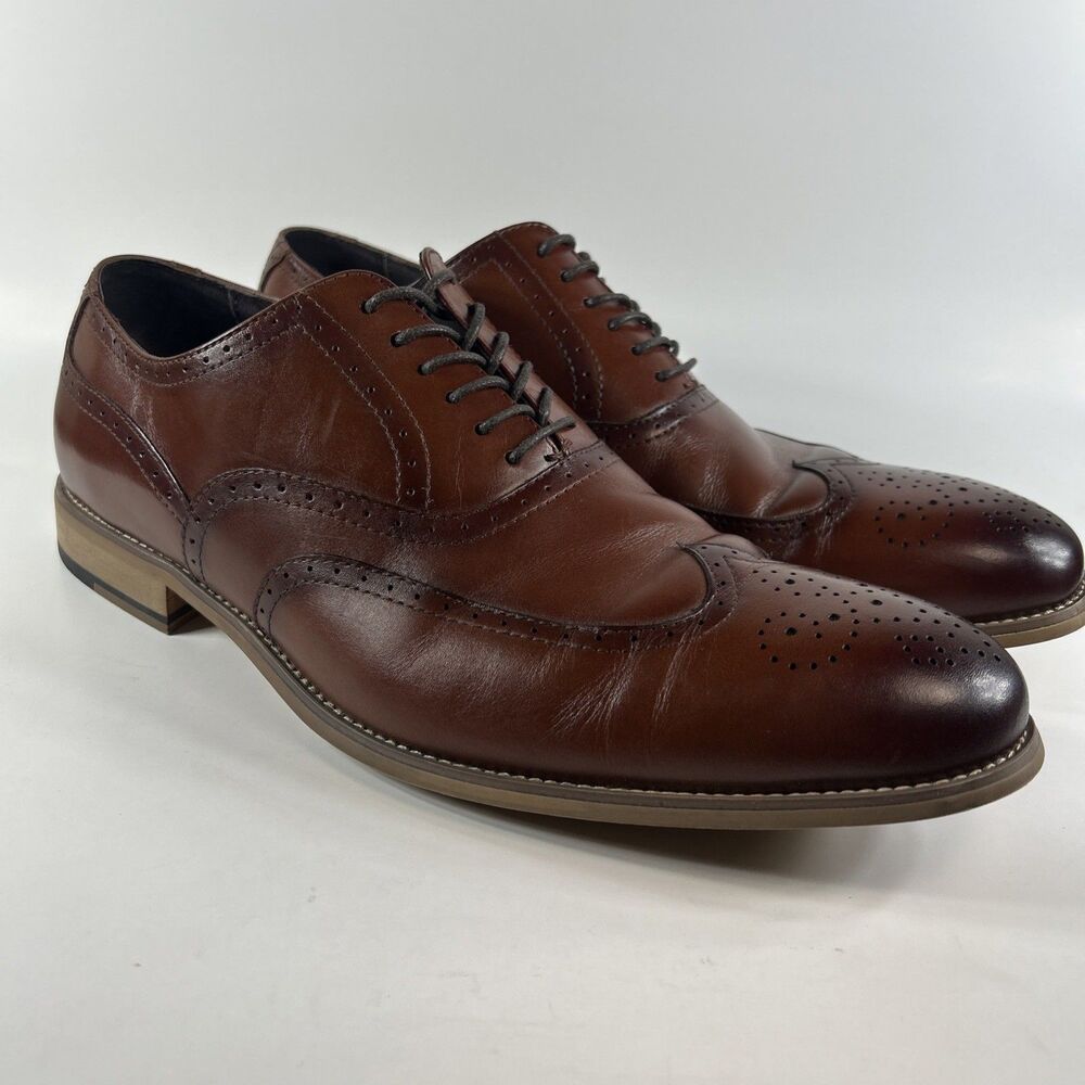 Stacy Adams Dunbar Men's Size 12W Cognac Leather Wingtip Oxford